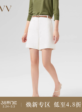 OVV Outlet春夏热卖女装白色小牛皮腰带款高腰牛仔短裤