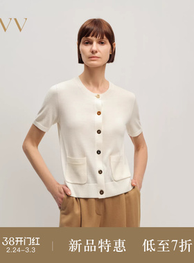 【黄金羊毛】OVV2025秋冬新款女装彩色纽扣短袖针织开衫
