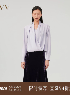 OVV Outlet 秋冬新款女23MM重磅真丝V领交叉围裹式设计长袖衬衣