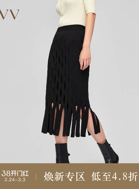 OVV Outlet 【可机洗黄金羊毛】秋冬新女流苏镂空设计感针织半裙