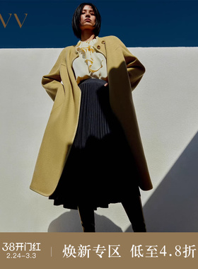 OVVOutlet秋冬女装丝毛混纺斜纹肌理复古优雅斗篷式大衣