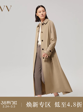 OVV Outlet秋冬女装土耳其进口面料羊毛柔软小翻领系带式风衣