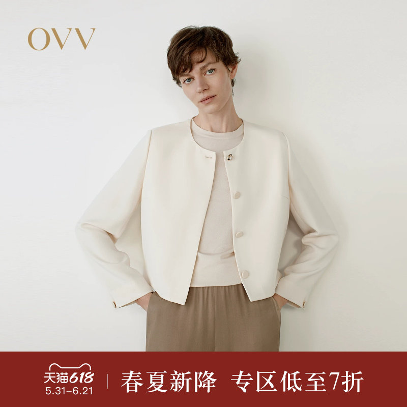 OVV2025春夏新款女装日本进口三醋酸面料经典直筒正装夹克