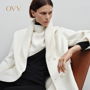 OVV秋冬热卖女装高支羊毛翻领单排扣中长款双面呢大衣
