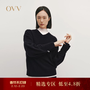 OVVOutlet秋冬热卖女装V领袖口活动金属扣羊毛长袖针织衫