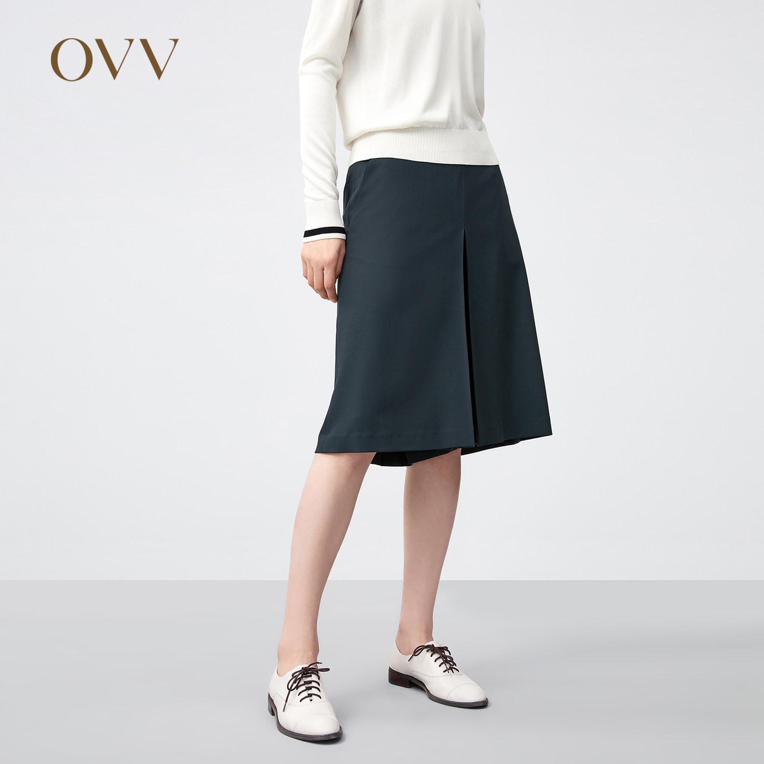 OVV春夏热卖精纺羊毛混纺面料阔腿裙裤女GKQAJ21001A
