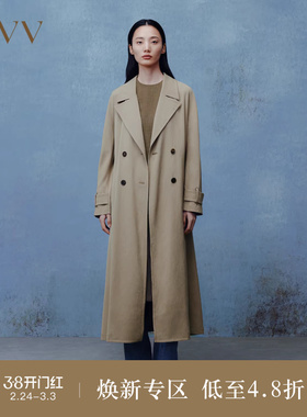 【日本进口三醋酸】OVVOutlet秋冬女装双排扣腰带V领长款风衣