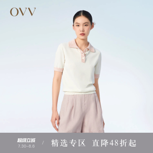 针织衫 OVV春夏热卖 休闲短袖 女装 丝棉混纺精致POLO领时尚