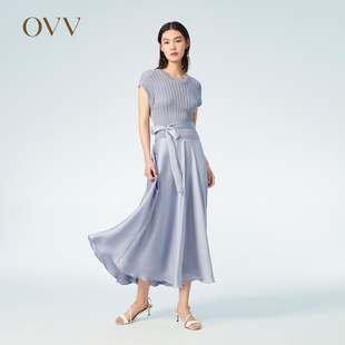 针织连衣裙 针梭镶拼舒适休闲法式 OVVOutlet春夏热卖 女装