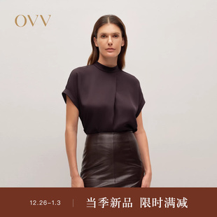 重磅真丝 衬衫 OVV2025秋冬新款 双乔缎半高领短袖 上衣 女装