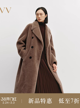 OVVOutlet秋冬热卖新款女装经典平驳领复古双排扣保暖羊毛大衣