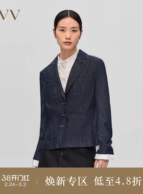 OVV Outlet秋冬新款女装意大利进口休闲平驳领牛仔单件西服外套