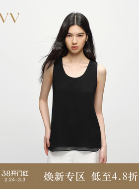 OVV2025春夏新款女装精致醋酸面料双层设计舒适无袖背心