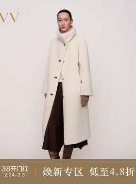 OVV秋冬热卖女装羊毛毛绒感单排扣大翻领中长款大衣
