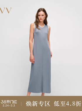 OVV2025春夏新款女装撞色卷边圆领直筒无袖针织连衣裙