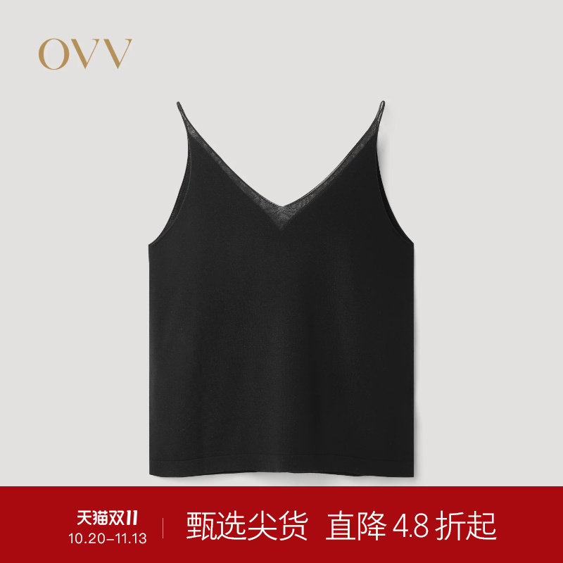 OVV秋冬热卖女装嵌花工艺V领舒适柔软美丽诺羊毛针织吊带