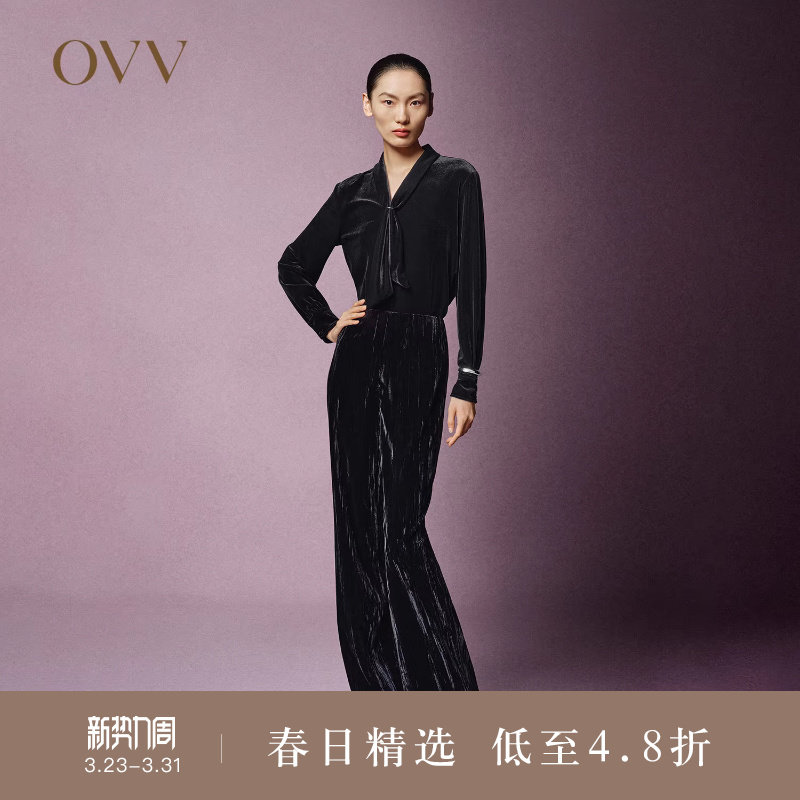 【极夜丝绒】OVVOutlet秋冬热卖女奢华雅致直筒休闲通勤西裤