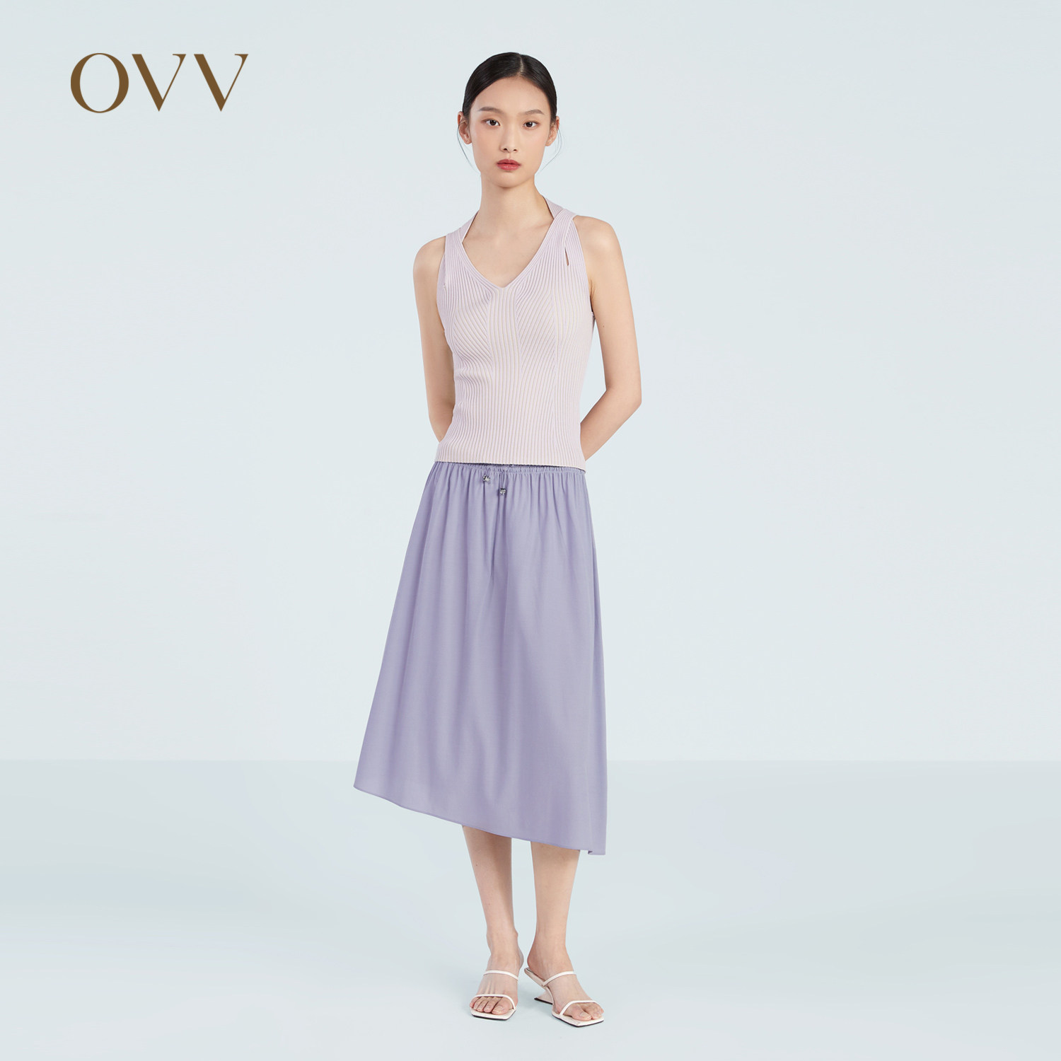 OVVOutlet 春夏热卖女装日本进口轻透薄纱开衩不规则A字百