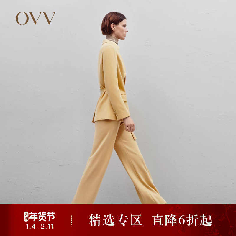 OVVOutlet秋冬新款女装针织羊毛不对称系带设计女套装西服外