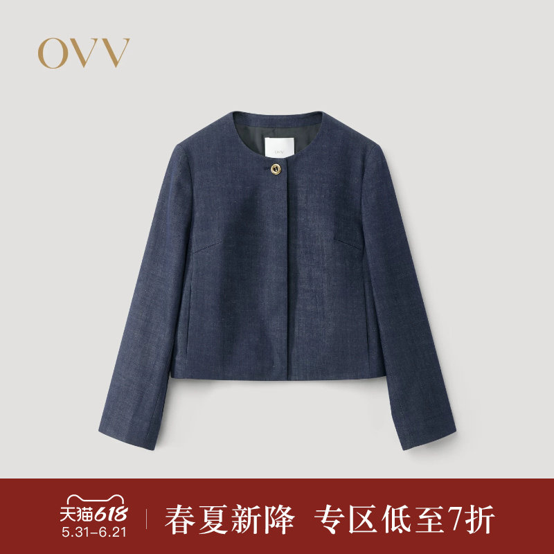 OVV2025春夏新款女装经典直筒版型圆领休闲夹克外套