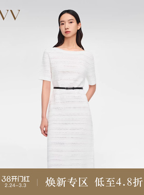 OVV春夏热卖女装一字领短袖简约直筒休闲连衣裙小白裙