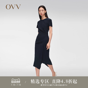 OVV2024春夏新款 進口三醋酸面料簡約經典 A字短袖 連衣裙 女裝