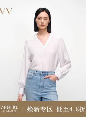 【重磅真丝】OVV2025春夏新款女装18MM双绉V领衬衫上衣