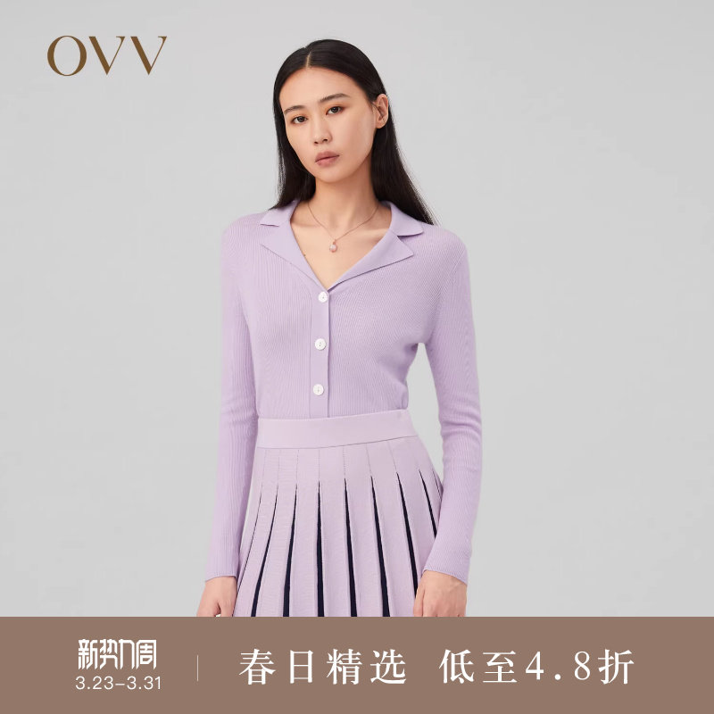 OVV Outlet秋冬新款女装丝羊绒西装领修身休闲通勤长袖针织