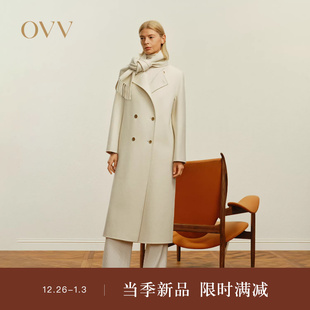 随附围巾中长羊毛双排扣双面呢大衣 女装 OVV秋冬热卖 新款