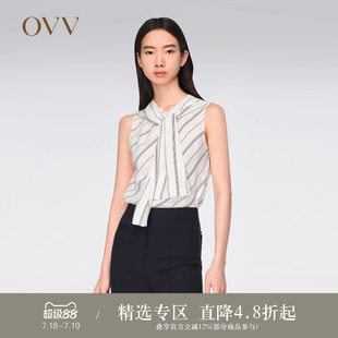 女裝 重磅真絲 OVVOutlet2024春夏新款 襯衫 22MM素縐緞飄帶無袖