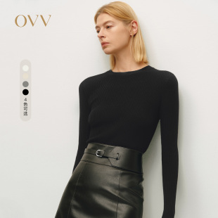 弹力长袖 无缝修身 OVVOutlet24秋冬新女装 针织衫 可机洗羊毛