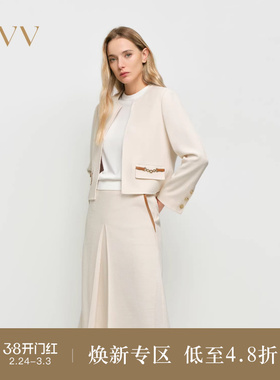 OVV2025春夏新款女装日本进口三醋酸面料圆领直筒夹克