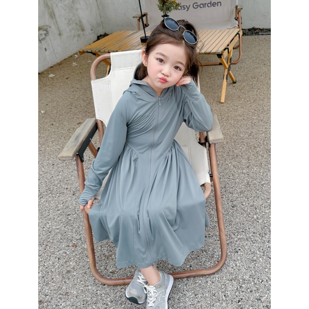 女童防晒衣夏季2025新款冰丝儿童轻薄外套透气长款宝宝空调服洋气
