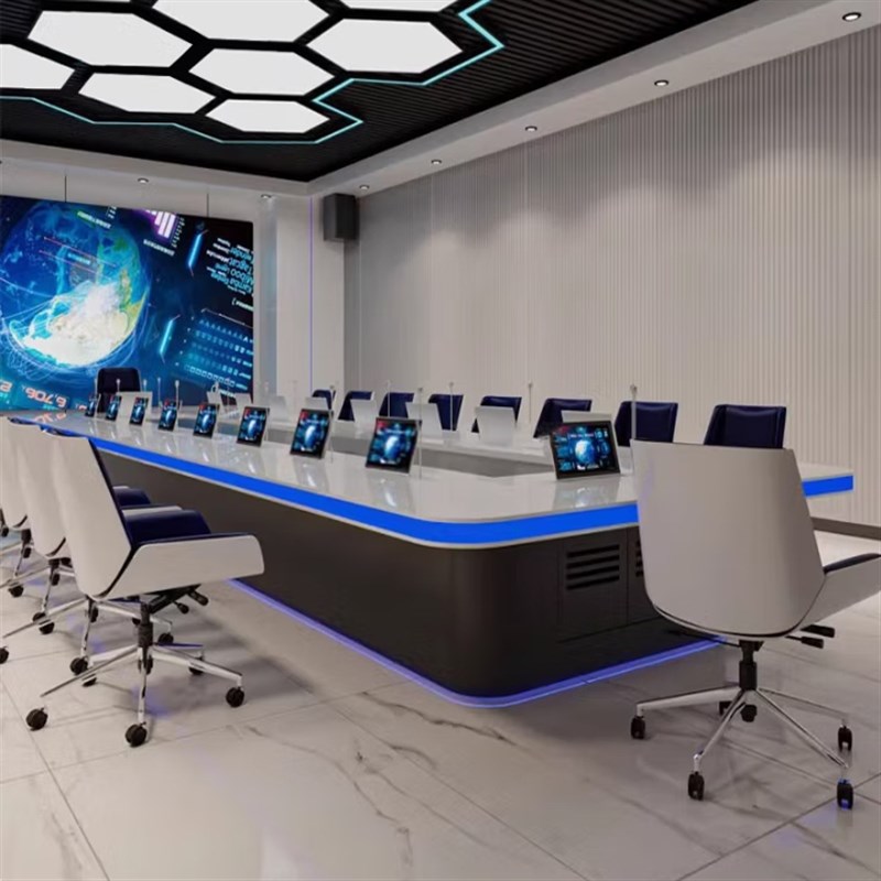 现代科技感无纸j化会议桌长桌智能中控升降器显示屏大型多人会议