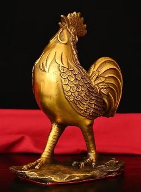 全铜公鸡摆件客厅玄关装饰办公室中式送礼工艺品金鸡报晓鸡摆设
