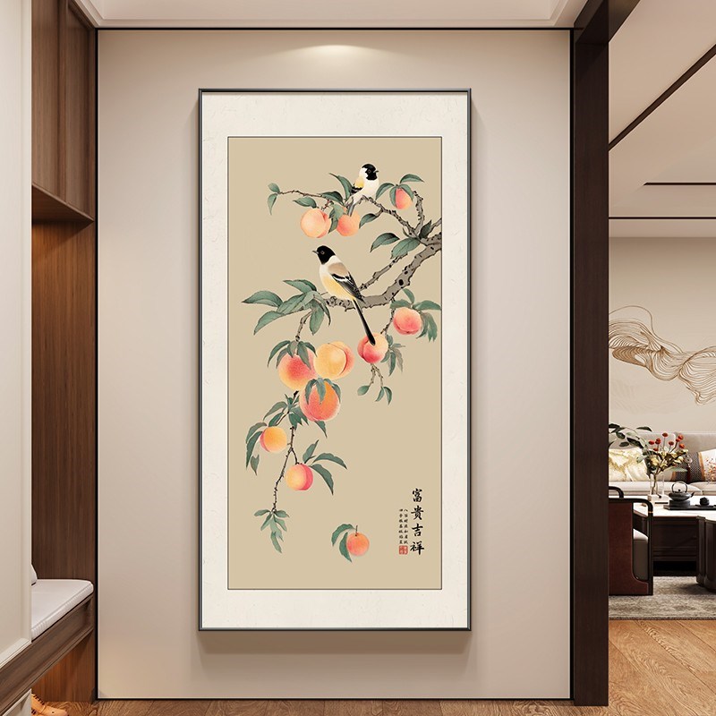 桃子入户玄关装饰画新中式客厅走廊C过道挂画2024新款鸿运当头壁