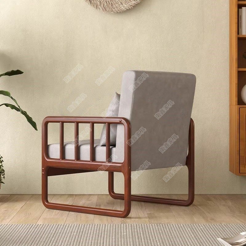 高级感单人沙发椅黑胡桃木老人阳台喝茶轻奢高端新中式客厅休闲椅