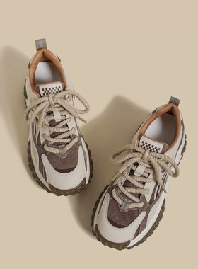 MEILING~厚底小个子增高老爹鞋女春秋季新款轮胎拼接休闲运动鞋撑