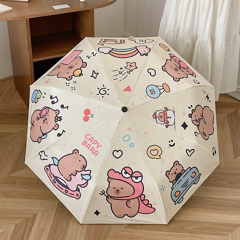 可爱卡皮巴拉学生折叠伞黑胶防晒紫外线遮阳伞晴雨两用全自动雨伞,居家日用,伞,淘宝优惠券,粉丝福利购,淘宝优惠卷