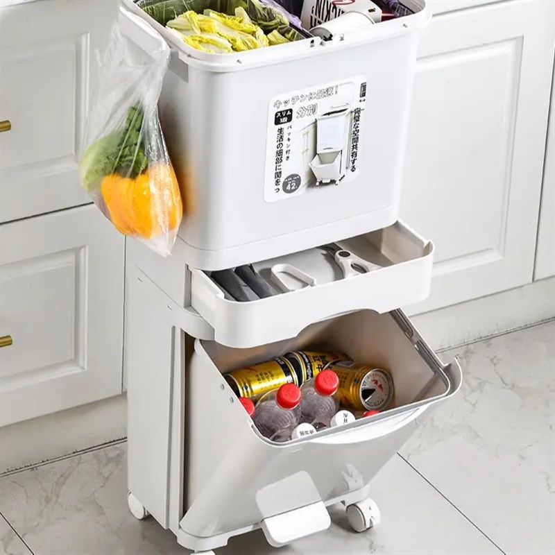垃圾桶家用厨房专用免弯s腰可移动加高大号大容量带轮子内桶独立