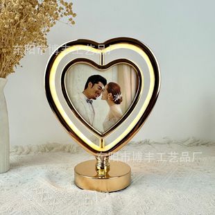 创意触摸爱心小夜灯正面相框反面镜子卧室床头灯金色简约装饰氛围
