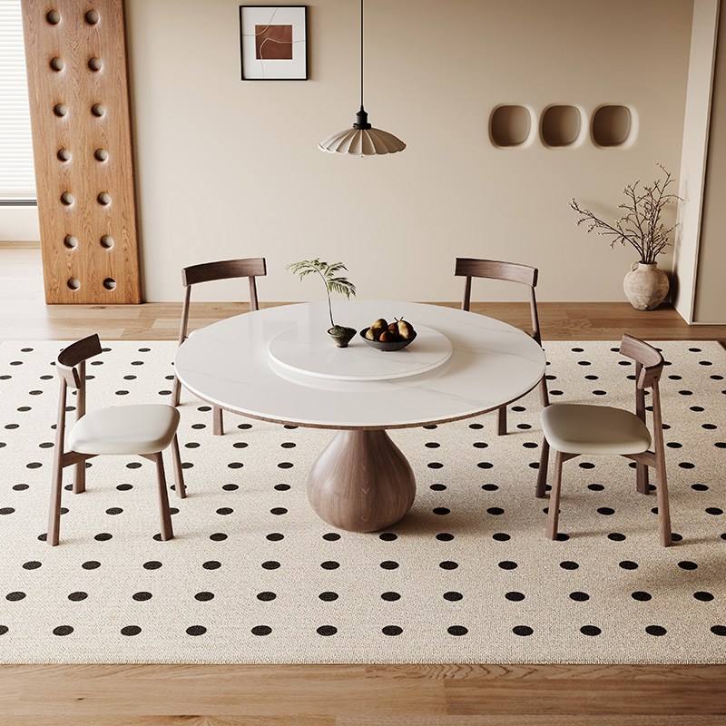 岩板餐桌椅组合圆形转盘家用小y户型饭桌现代简约高端实木岩板圆