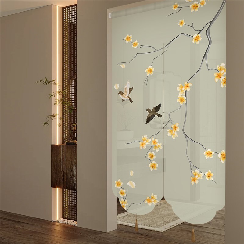 新中式装饰半截门帘免打孔半透隔断帘遮挡隐私卧室厨房短帘挂帘子