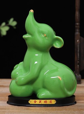 陶瓷绿色十二生肖摆件全套招财风水镇宅I狗鼠牛鸡蛇马虎兔龙羊猴