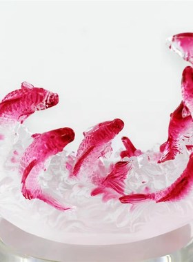 真琉璃立体九鱼图金玉满堂吉祥摆件鲤鱼跃龙门婚礼送闺蜜家居装饰