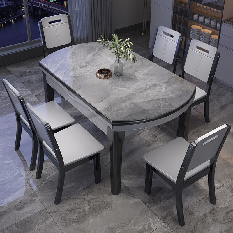 餐桌椅可变圆桌岩板实木轻奢高端家用现代简约意T式网红多功能亮