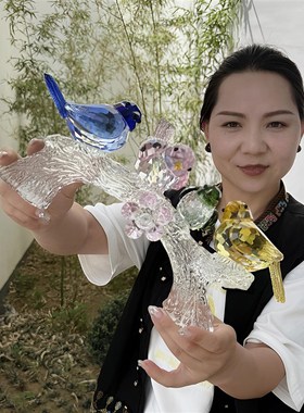 喜上枝头喜鹊摆件轻奢高级感水晶客厅玄关家居桌面装饰摆设