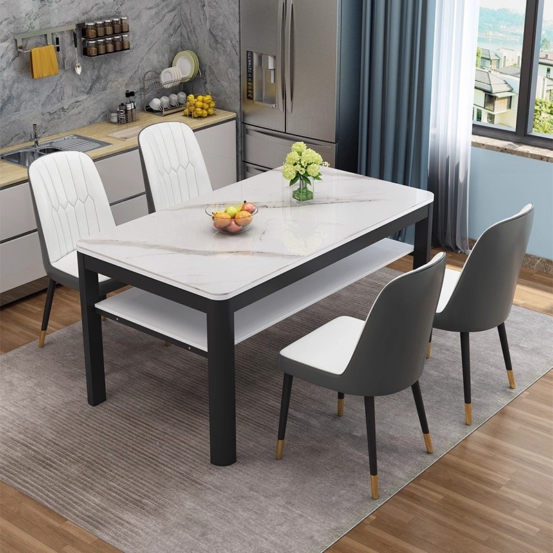 岩板餐桌轻奢现代j简约长方形餐桌椅家用小户型吃饭桌子双层小餐