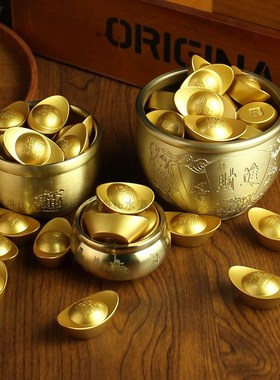 成品米缸c纯铜黄铜聚宝盆金元宝五路财神招财进宝缸居家用聚财摆