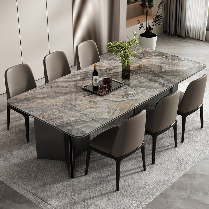 高端亮光岩板餐桌长方形潘多拉轻奢现代I简约大坪数意式家用餐桌